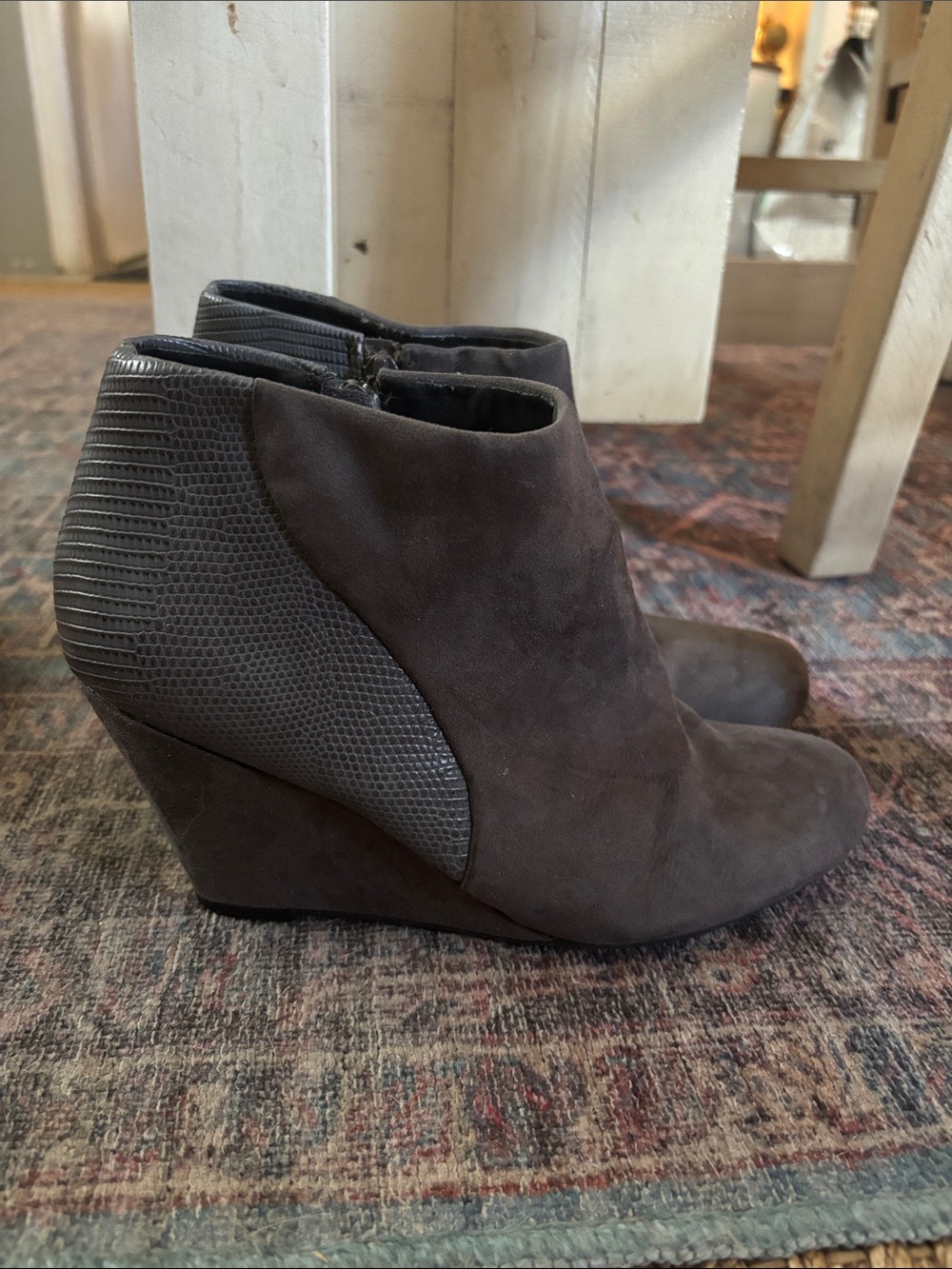 Report Charcoal Suede Wedge Ankle Booties